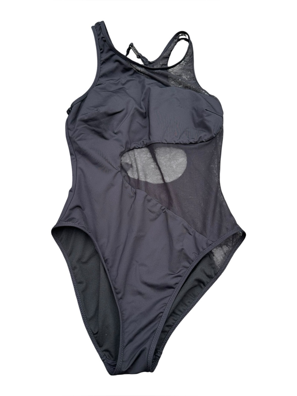 Kenneth Cole New York Swimsuit S Black Mesh High Cut One Piece Sexy Halter